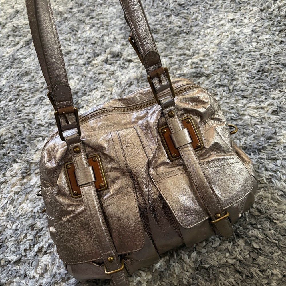 Elliott Lucca metallic gold pewter leather Cordoba purse